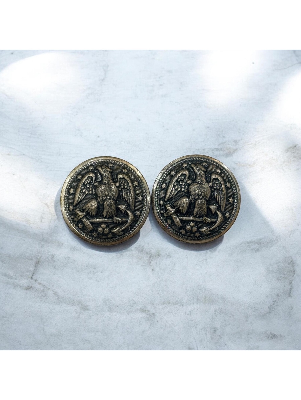 Vintage M.B. Co. Eagle Emblem Metal Buttons - Set of 2